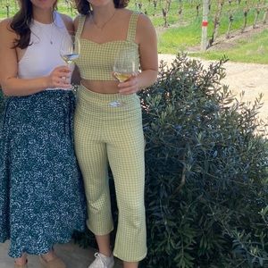 Green & White Gingham Set - Crop Top & Capri - Stretchy